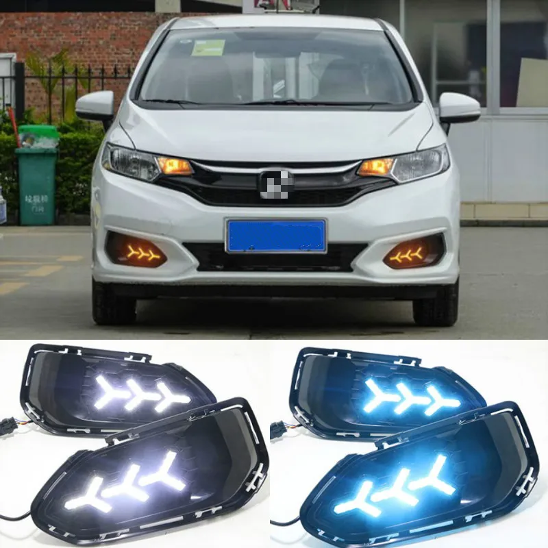 For Honda Jazz Fit 2018 Turn Yellow Signal Relay Waterproof Car DRL 12V LED Daytime Running Light Fog Lamp