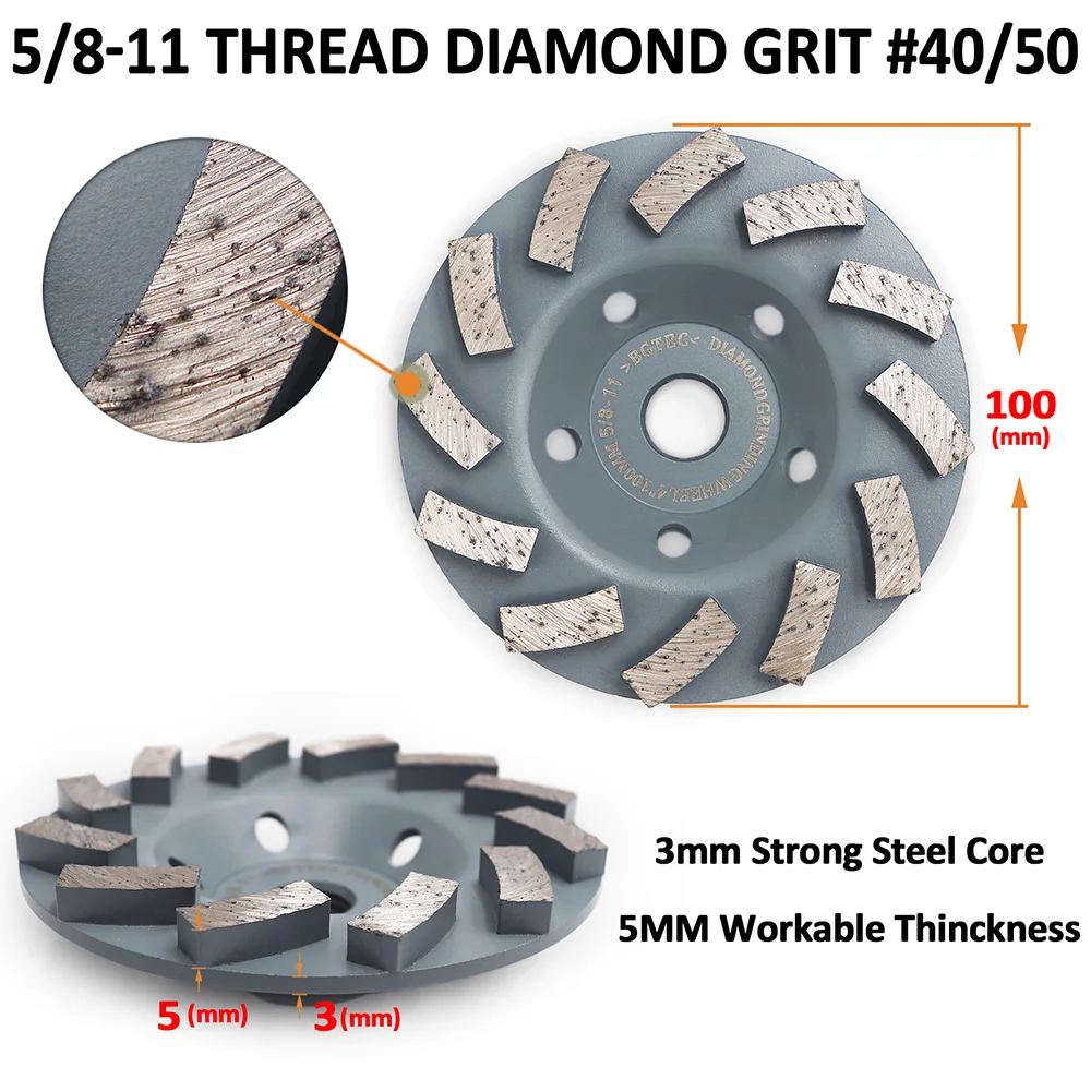 BGTEC-muela de copa de diamante Turbo de 4 pulgadas, discos de molienda de 100mm para hormigón, albañilería, material de construcción, 2 piezas