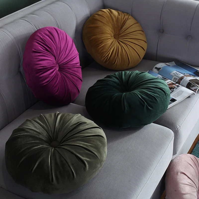 Nordic Style Dutch Fleece Velvet Pleated Round Seat Cushion Pillow Pouf Throw Sofa Home Decor Cojines Redondo Coussin 35cm