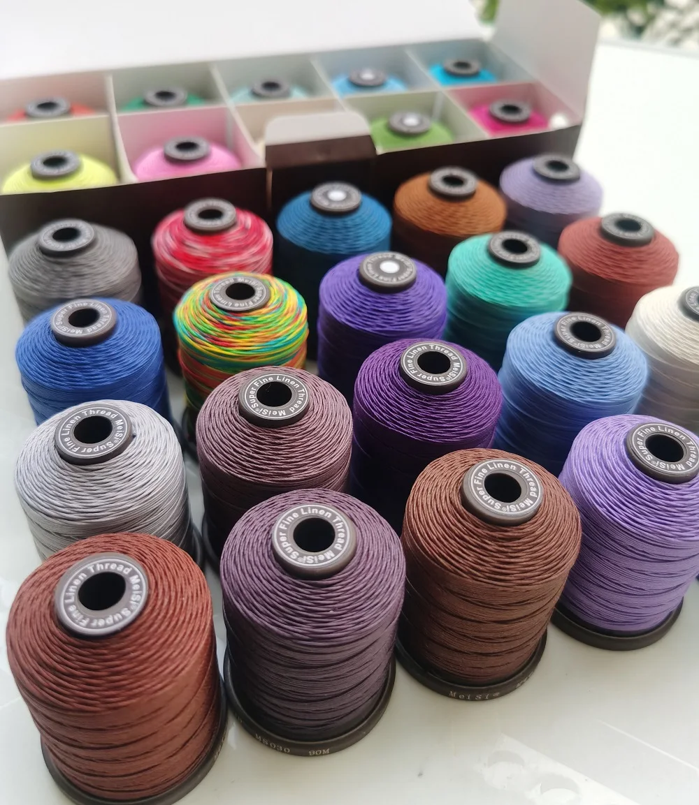 MeiSi Flax Waxed Thread 0.35 0.45 0.55 0.65mm(97colors) Cord String Twine For Hand Sewing Leather Beads（1-63 Color NO)