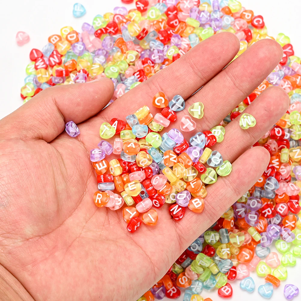 100pcs/lot  Heart Acrylic Letter Beads Colorful Alphabet Loose Spacer Beads For Jewelry Making DIY Handmade Bracelet Necklace
