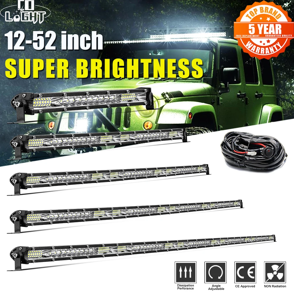 CO LIGHT Super Slim Led Work Light 12V 24V 12-52inch Led Bar Combo Spot Flood for Lada ATV Boat Trucks Tractor Driving Light Bar