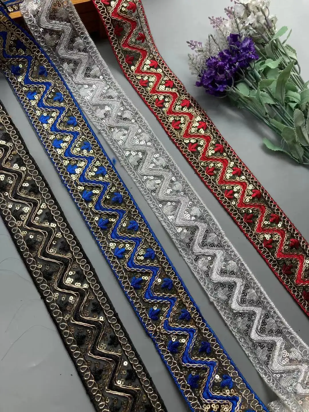 2 Yards African Lace Trims Silver multicolor 5cm Sequins Geometric Lace Ribbon DIY Sewing Dress Decoration Lacework Materials