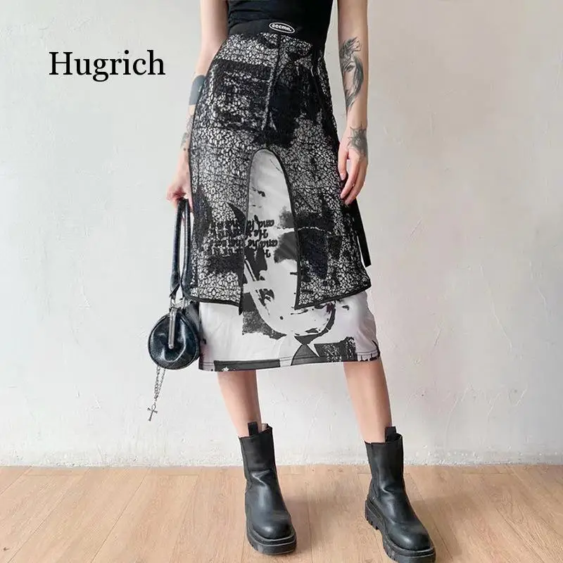 2021 Spring and Summer New Women's Fashion Solid Color Lace Cotton Printing High Waist Skirt