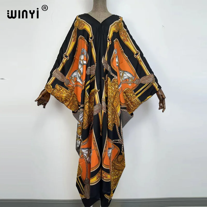 2022 Europe christmas Elegant fashion print WINYI sukienka Maxi women's robe femme Bikini Beach Swimsuit evening party dress