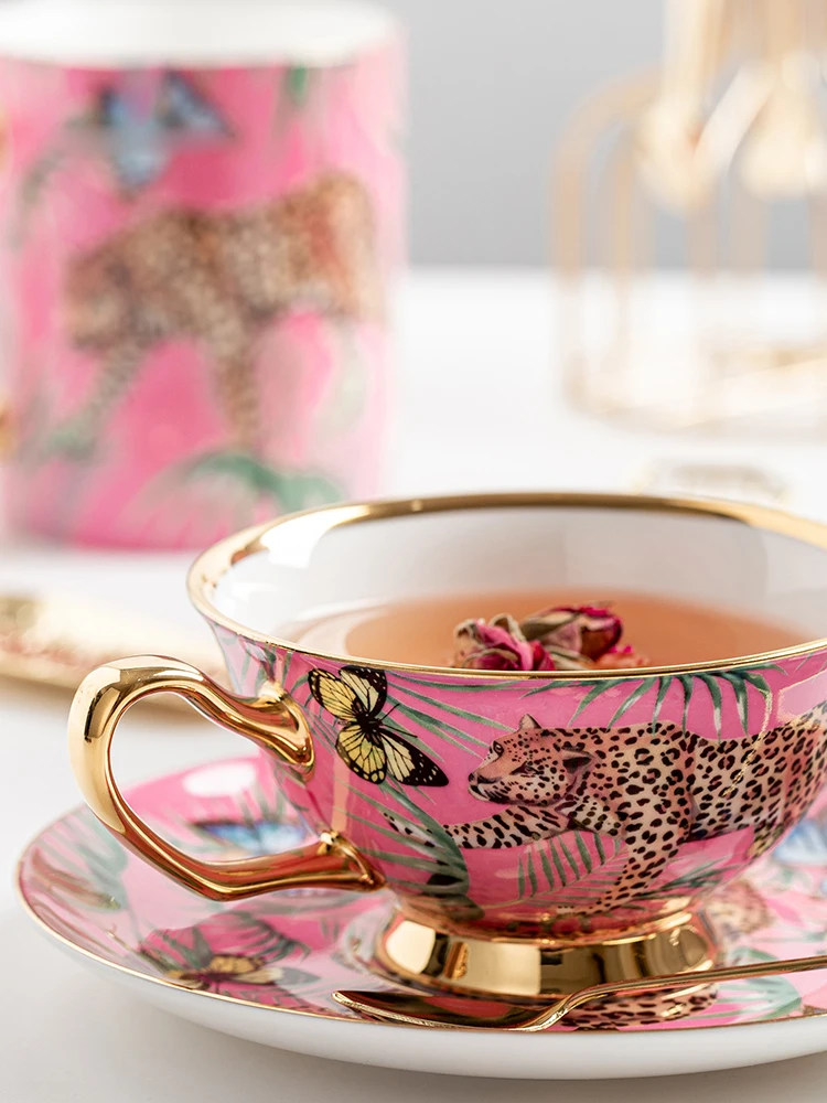 Creative Pink Bone China Mug, Leopard, Forest Cheetah Ceramic Coffee Cup, Milk, Water, Afternoon Tea, Party Drinking, Drinkware