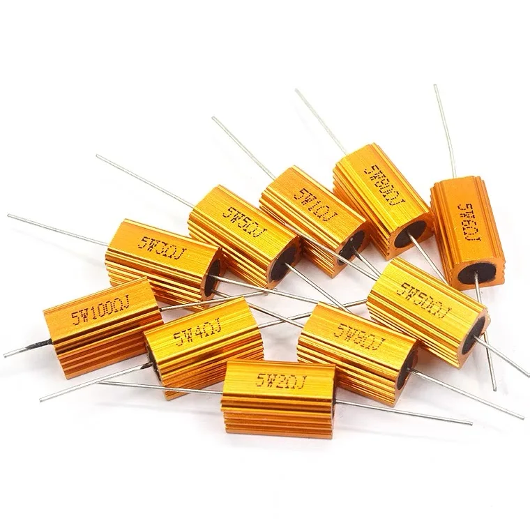 

1pcs Gold aluminum shell power resistor RX24-5 w 1 2, 3, 5 10 20 to 50 100 R the 10 k 1 k