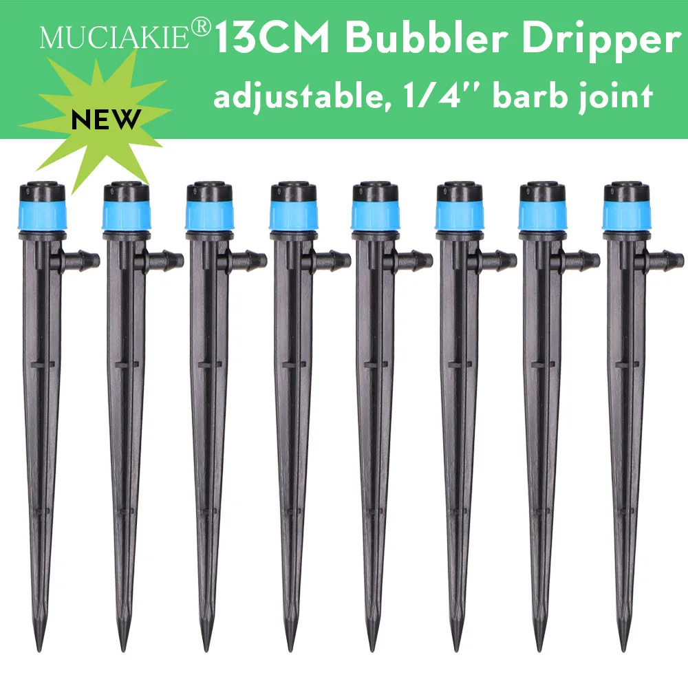 

MUCIAKIE 10-200PCS 13cm Micro Bubbler Drip Irrigation Adjustable Emitters Stake 1/4'' Barb Adjustable Sprayer Fit 4/7mm Hose