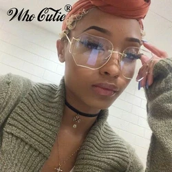 WHO CUTIE Oversized Rimless Sunglasses Women Brand Designer Vintage Retro Square Clear Lens Sun Glasses Gold Metal Frame OM700