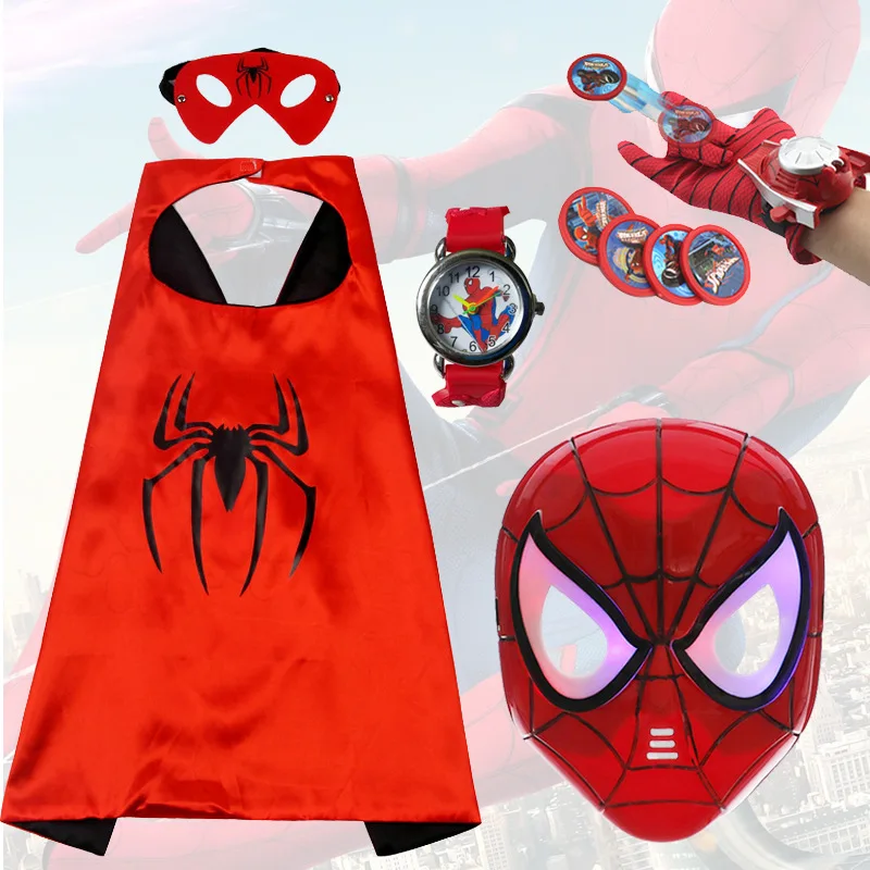 Marvel The Avengers Spider-Man Shield toy luminous mask sound and light sword cloak children's performance cos clothes suit