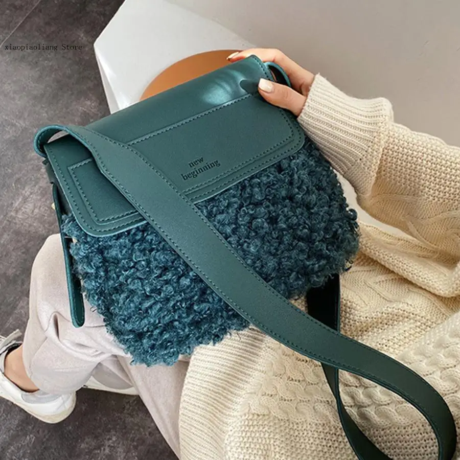 New High Quality Pu Leather Designer Female Handbag Plush Shoulder Messenger Purses Ins Elegant Square Women Crossbody Bag