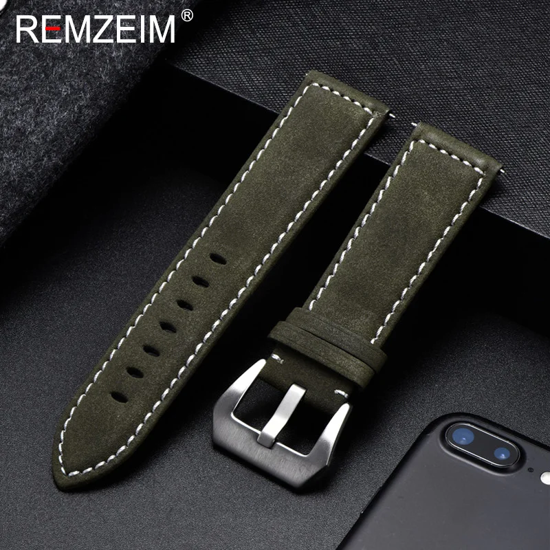 REMZEIM Vintage Brown Leather strap 18mm 20mm 22mm 24mm for Men Women Replacement Watchband Watches Bracelet Solid Buckle