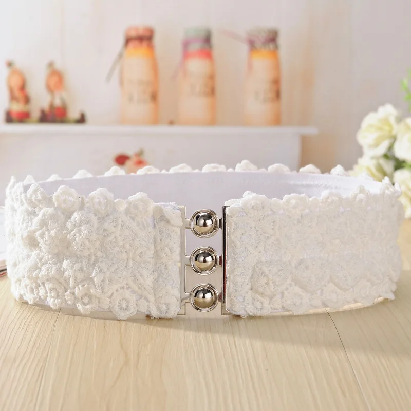 Women Lace Body Shaping Elastic Wide Belt Hook Black And White Coat Waist Seal Down Dress Decoration Bud silk 74CM