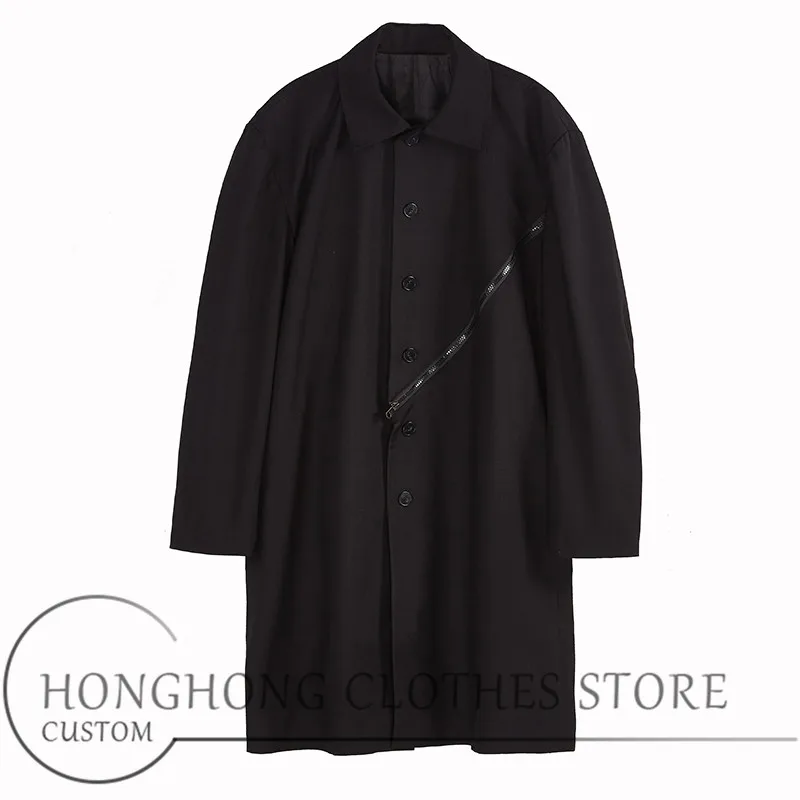 New style fashionable male original design jacket dark medium long style trench coat Plus-size spring and autumn men\'s wear