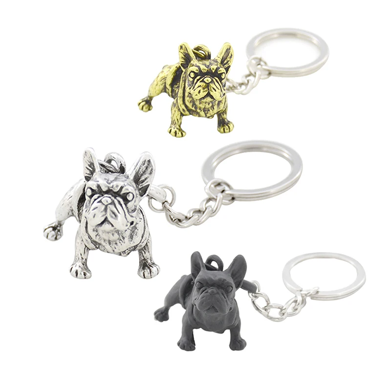 1 Piece French Bulldog Dog Puppy Key Chains for Women Metal Black Animal Keychains Keyrings Pet Jewellery Car Keychain Charm