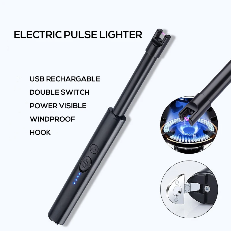 Electric Candle Lighter Windproof Pulse Arc USB Rechargable Ignitor with Concealable hook Power display