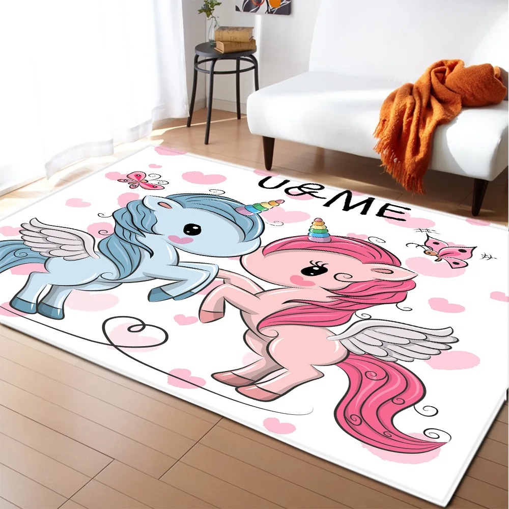 

customized Cartoon Child Unicorn 3D printed Carpets For Living Room Bedroom Area Rug Soft flannel Kids Room play crawl Floor Mat