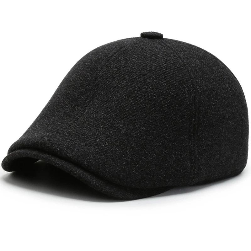 Berets Autumn Winter Hat Men Wool Beret Cap Male Thick Warm Ivy Octagonal Newsboy Flat Cap Father Dad Hat with Ear Flaps