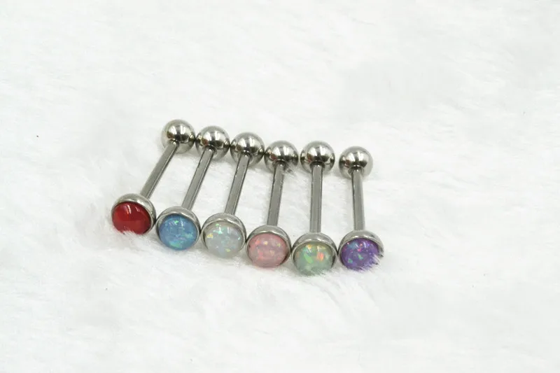 

LOT50pcs Surgical Steel New Resin Opal Tongue Ring Bar Nipple Barbells Body Piercing 14G NEW Arrived