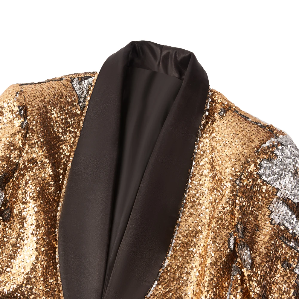 Light Gold Sequin One Button Shawl Collar Suit Jacket Men Bling Glitter Nightclub Prom DJ Blazer Jacket Men Wedding