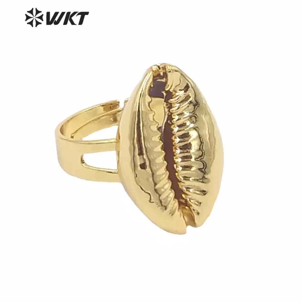 

WT-R134 Wholesale New 24K pure gold color cowrie shell rings, natural real shell 24k gold dipped adjustable rings