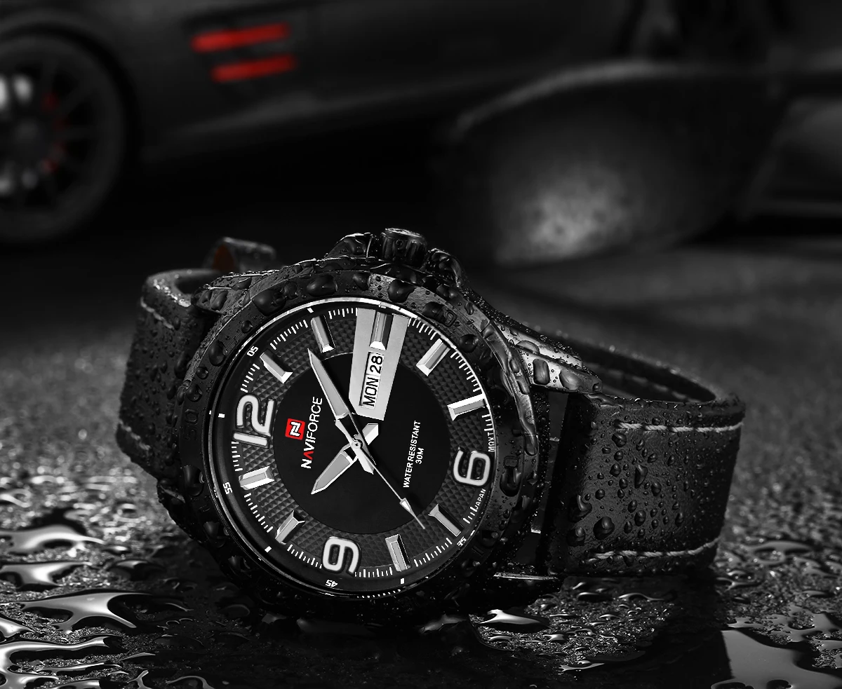 NAVIFORCE Brand Mens 30M Waterproof Sport Watch Men leather quartz watches auto date week Watches Clock military wristwatches