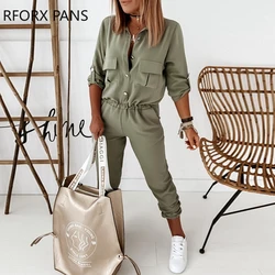 Solid Long Sleeve Elastic Waist Jumpsuit Office Lady Casual Look for Women 2020