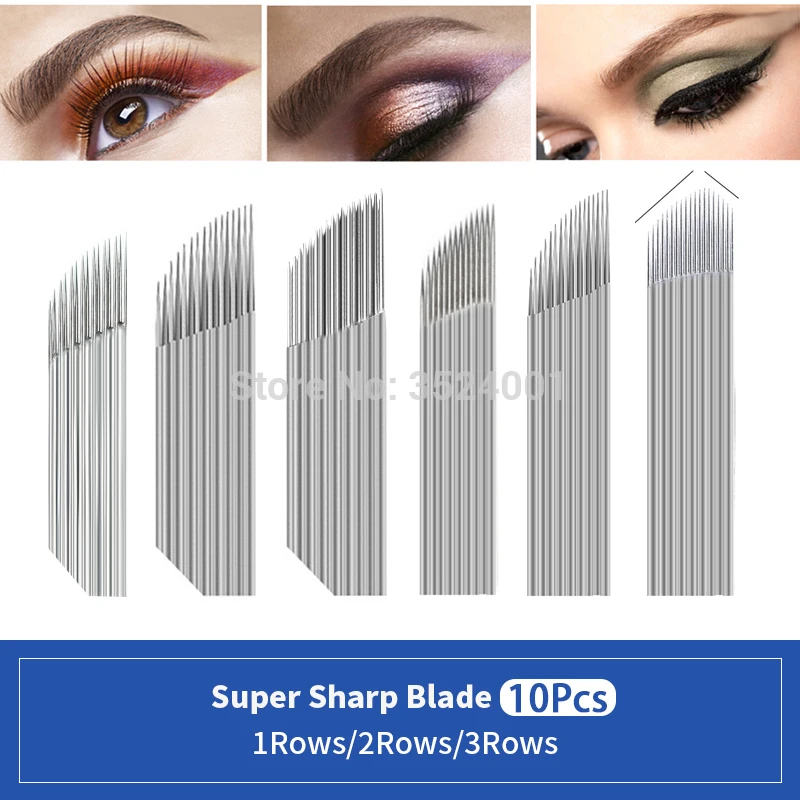 10pcs 3Rows 2Rows tattoo Needle Accessories Permanent Makeup Sterilized Microblading Needle Blade For Eyebrow Lip