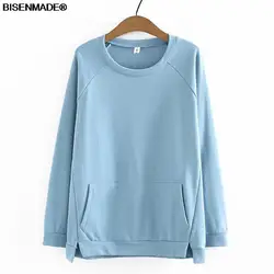 Women Clothing Hoodies & Sweatshirts Plus Size 2021 Autumn New Loose Casual Round Collar Big Pocket Raglan Sleeve Split Tops 838