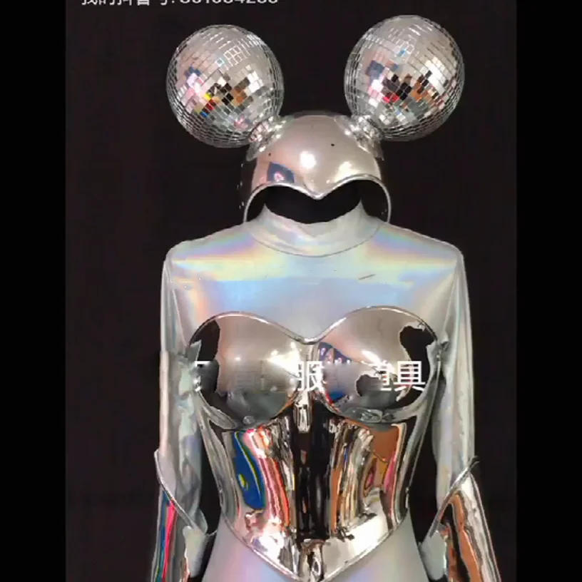 Technology Silver mirror mickey cosplay costume future clothing nightclub party bar dance wear