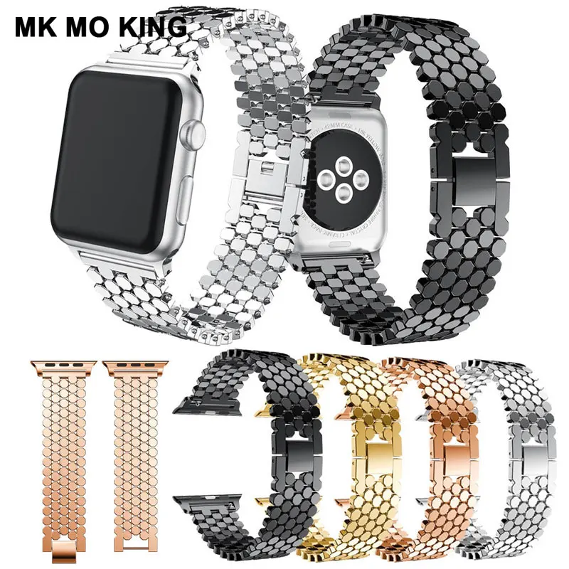 Fish Scale Honeycomb Stainless Steel Strap for Iphone Apple Men Women Watch Band Iwatch 4 38 44mm Smart Bracelet