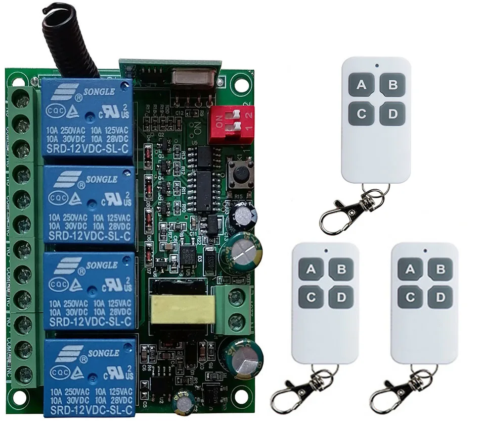 universal remote control AC220V 4CH 10A Relay RF Wireless Remote Control Switch 433 MHz Remote controller And Receiver cgarage
