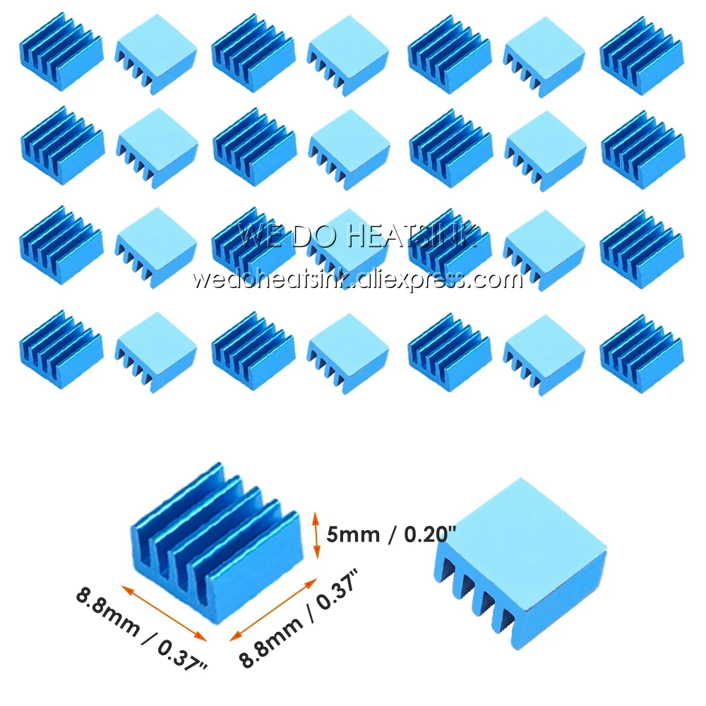 WE DO HEATSINK 10pcs 8.8x8.8x5mm Small Tiny Silver / Black Heatsink Aluminum Heat Sink Radiator Cooler With Tape Applied