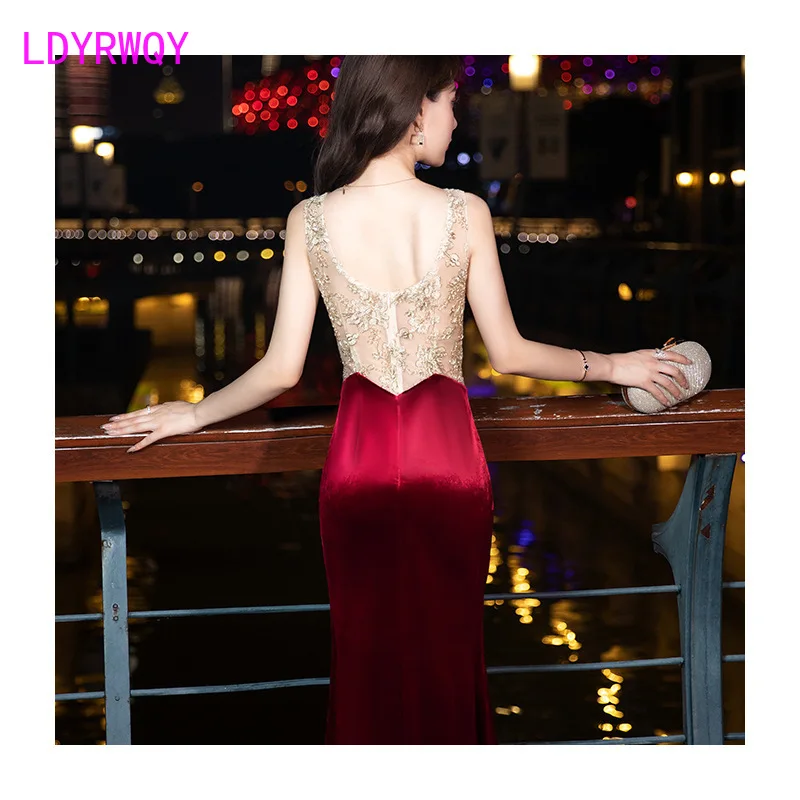 2022 lace transparent yarn celebrity low-cut dress nightclub sexy eldest girl Office Lady  Zippers  Knee-Length