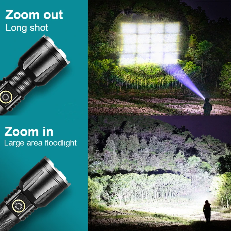 New XHP199 Most Powerful LED Flashlight Torch USB Rechargeable XHP160 Tactical Flash Light 18650 Waterproof Zoomable Hand Lamp