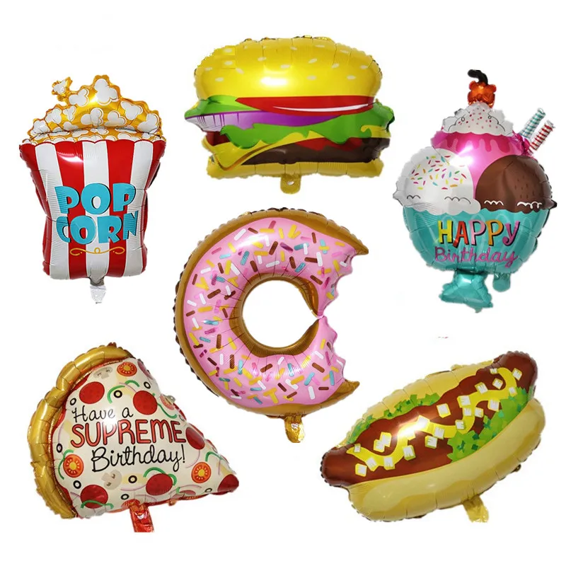 Cartoon Ice Cream Burger Hot Dog Pizza Popcorn Donut Aluminum Foil Balloon Children Birthday Party Gift Dessert Shop Decoration