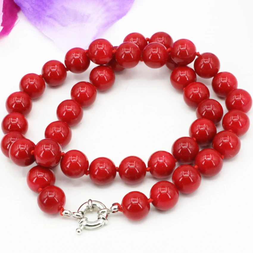 8 10 12mm artificial coral red stone beads necklace for women fashion statement chain choker clavicle jewels 18inch B3212