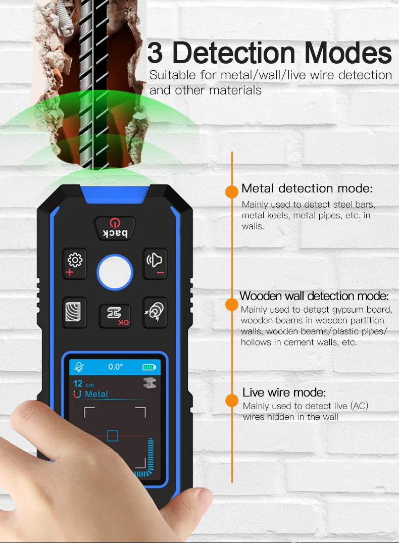 Noyafa NF-518 Metall detektor hinter leuchtet schwarz AC Holz Bolzen Finder Kabel Drähte Tiefe Tracker underground Wand scanner LCD HD-Display – Detail 4