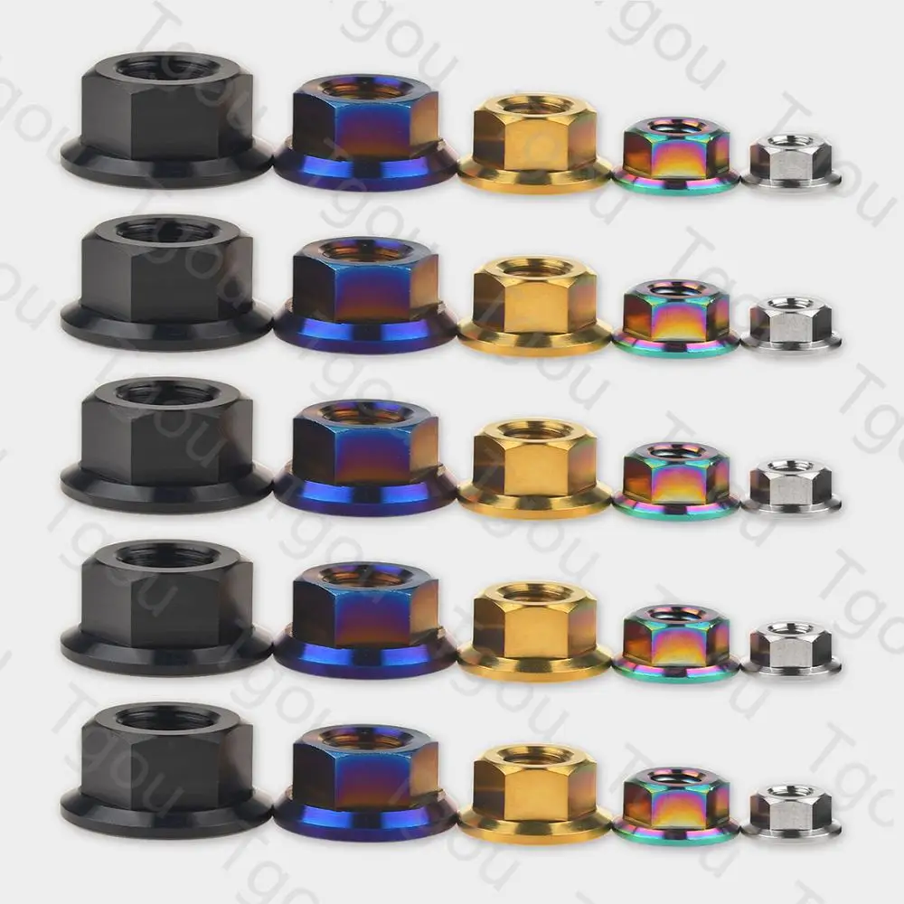 

Tgou Titanium Nut DIN6921 M5/M6/M8/M10/M12/M14/M16 Flange Nuts for Bicycle Motorcycle Car 5pcs