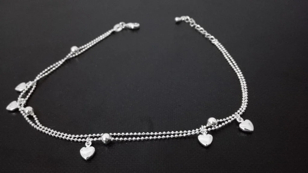 

S925 Sterling Silver Anklets for Women Crystal Heart Ankle Bracelet 2021 Jewlery Organiser Tobilleras De Plata De Ley 925 Mujer