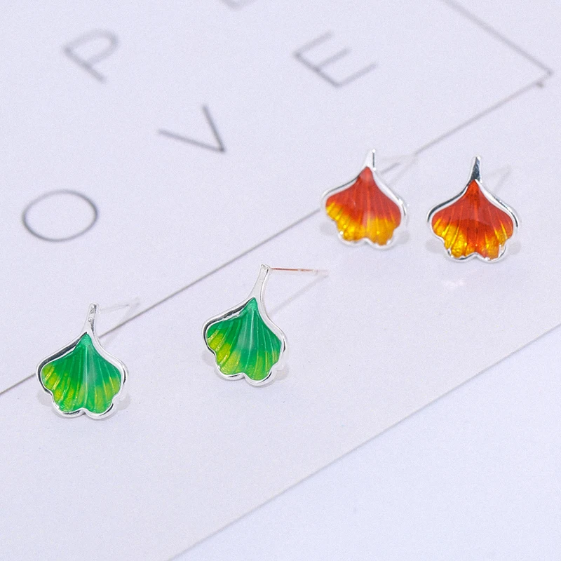 REETI 925 Sterling Silver Ginkgo biloba Stud Earrings For Women  Trend Personality Lady Fashion Jewelry