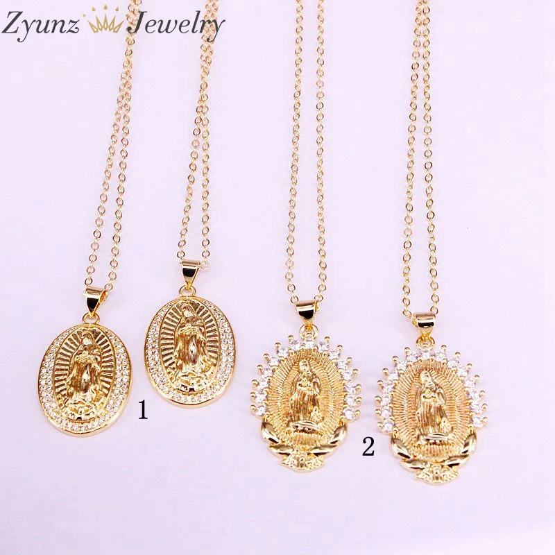 10PCS, 18*24MM, Gold Color Cubic Zirconia Pendant Charm CZ Micro pave jesus pendant necklace Statement Jewelry