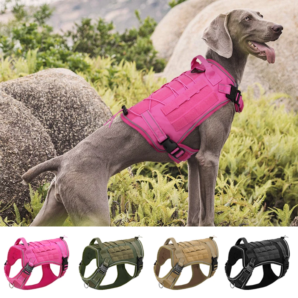 

Durable Pet Dog Tactical Military Harness Reflective Large Dogs Vest Harness For Working Dog Training Travel With Handle