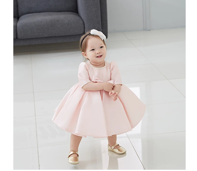 Beads Bow 1 Years Birthday Toddler Girl Baptism Dress Christams Costumes Newborn Princess Vestido Kids Gift Christening Dresses