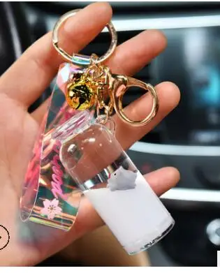 

10pcs/lot Floating Creative cute pig acrylic milk bottle Keychain Liquid bottle keyring