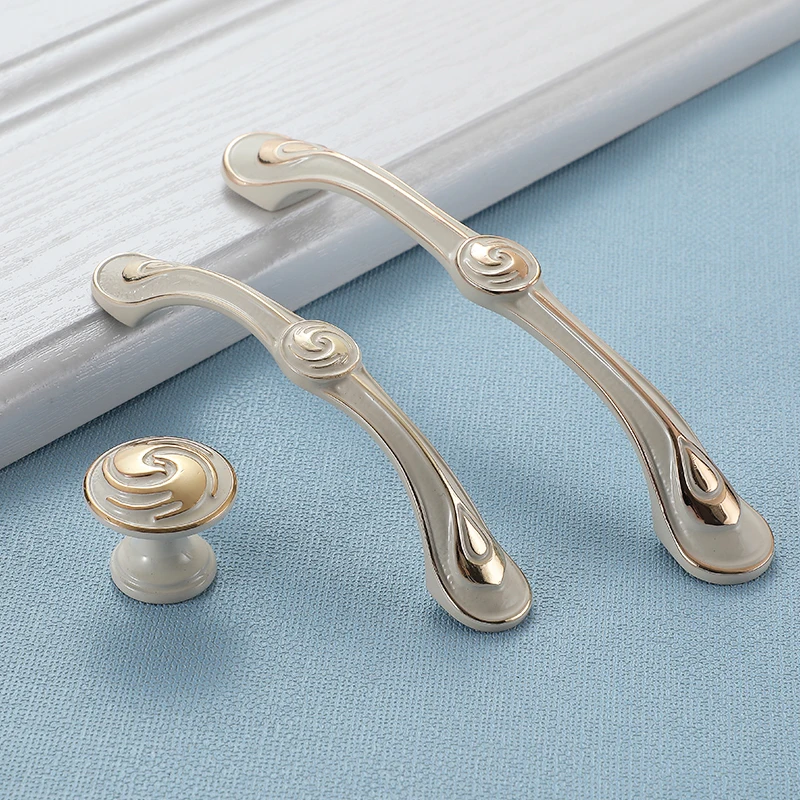 YUTOKO Lvory Weiß Tür Griffe Und Knöpfe Für Schrank Küche Schrank Zink Legierung Möbel Griff Kommode Schublade Schrank Griff – Detail 9