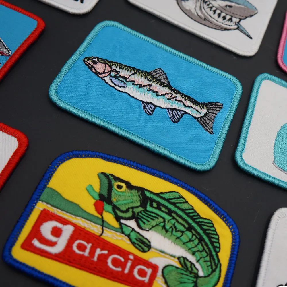 Funy Embroidery Got Fish Garcia Shark Punk Biker Patch Merrow Border Iron On Back Badge for Clothes Hat Accessories Decoration