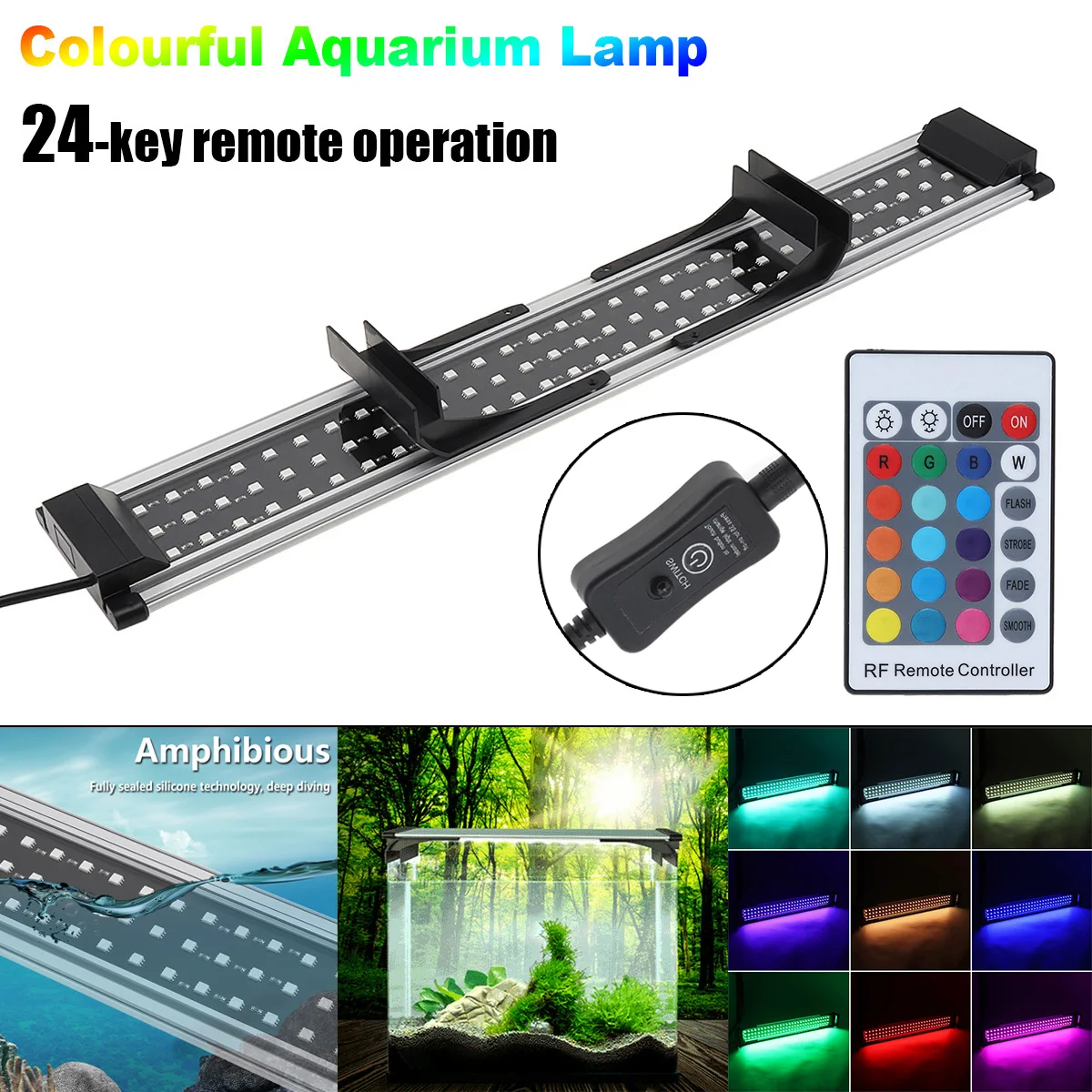 Full Spectrum LED Aquarium Lights RGB Fish Tank Light Extendable Brackets Lamp with Remote Control