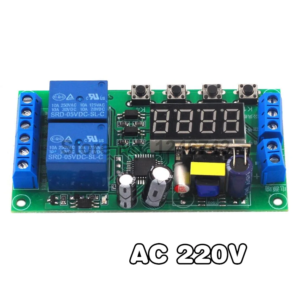 2 Channel Delay Relay Module Pulse Trigger Power-off Cycle Timing DC 7-30V AC 220V