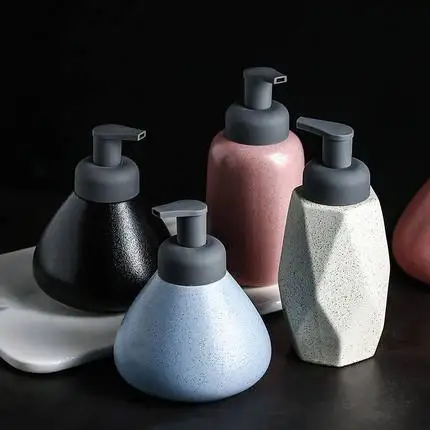 Bathroom Pink 360-400ml Shower Gel Foam Press Bottle Black Ceramic Foam Soap Dispenser Bathroom Accessories Hand Soap Bottle